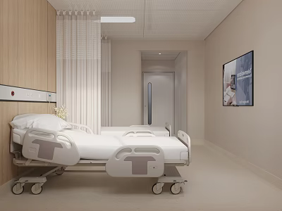 Hospital Outpatient Ward Room With Mobile Medical Bed Curtains And Wall TV 3d model