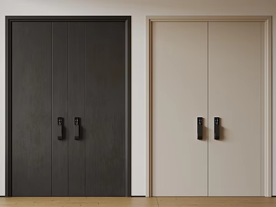 Modern Minimalist Dark Gray And Beige Double Doors With Black Handles In Interior Design 3d model