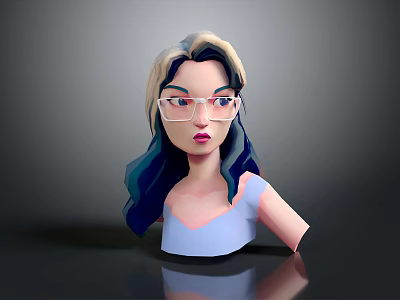 3D Stylized Game Movie Character With Long Hair Glasses And Light Blue Top 3d model