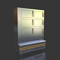 Stainless Steel Kitchen Appliance with Vertical Design Three Doors Yellow Handles and Bottom Stripes