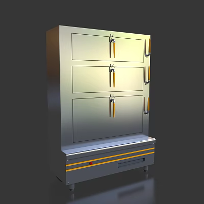 Stainless Steel Kitchen Appliance with Vertical Design Three Doors Yellow Handles and Bottom Stripes 3d model