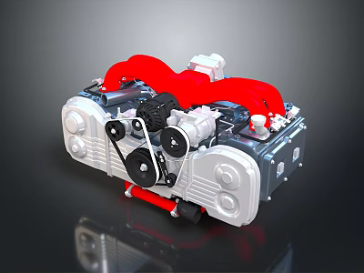 Mechanical Power Unit Featuring Red Components Gray Body And Gear Pulley System 3d model