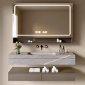 Contemporary Bathroom Vanity With Marble Countertop Backlit Mirror Drawers Toiletries And Towels