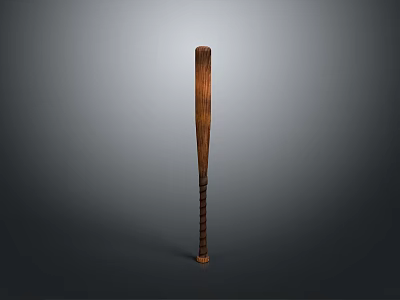 Brown Wooden Baseball Bat Standing Upright on Smooth Gray Background Surface 3d model