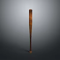 Brown Wooden Baseball Bat Standing Upright on Smooth Gray Background Surface 3d model