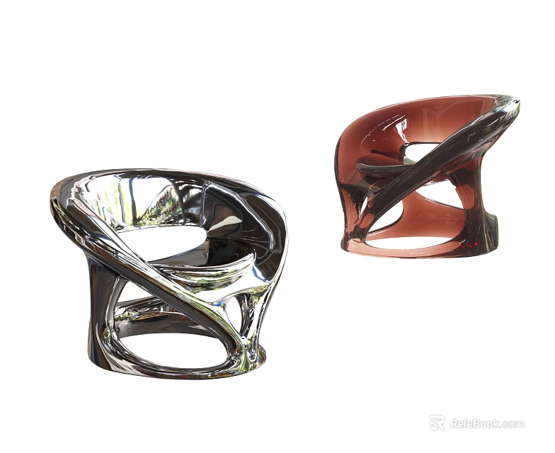 Modern Unique Leisure Chairs With Silver Brown Metallic Sleek Curved Structures 3d model