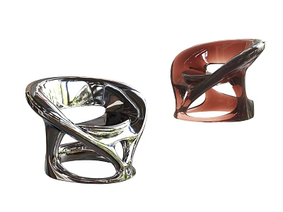 Modern Unique Leisure Chairs With Silver Brown Metallic Sleek Curved Structures 3d model