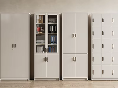 Modern White Storage Cabinets Featuring Glass Door And Multiple Compartments 3d model