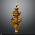 Orange Three Tiered Decorative Fountain With Carved Patterns Pedestal And Top Ornament