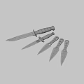 Collection of Tactical Knives with Black Handles Different Sizes and Sharp Blades