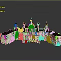 Classic European Castle Architecture With Multiple Towers Dark Roofs Light Walls Green Plants and Reflection