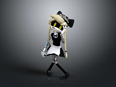 Skeleton Girl With Blonde Hair Black Hat Maid Outfit Mechanical Arm 3D Fantasy Character 3d model