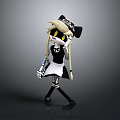 Skeleton Girl With Blonde Hair Black Hat Maid Outfit Mechanical Arm 3D Fantasy Character