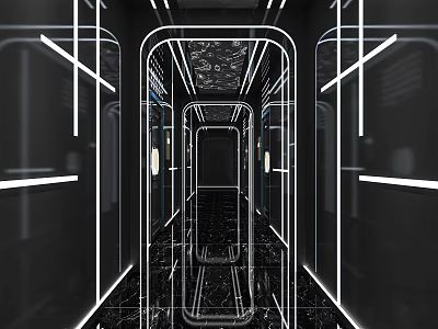 Modern Stylish KTV Corridor with Neon Lighting and Shiny Mirrored Floors 3d model