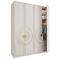 Modern Wardrobe Design With Circular Patterns On Doors And Hanging Space