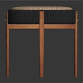 Round Striped Cushion Stool With Black Trim And Brown Wooden Legs