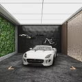 Luxury Parking Garage Featuring White Sports Car Green Living Wall And Illuminated Side Panels