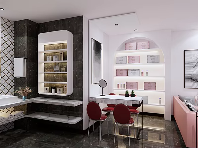 Modern Beauty Hair Salon Interior With Beauty Products Hair Styling Tools And Comfortable Chairs 3d model
