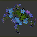 Vibrant Flower Bouquet with Blue Purple Petals Green Stems Leaves in Green Vase on Gray Background