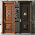 Solid Wood Hinged Doors With Ornate Carved Patterns For Interior Decor 3d model