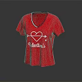 Red V Neck T Shirt With Heart Design And Valentine's Text