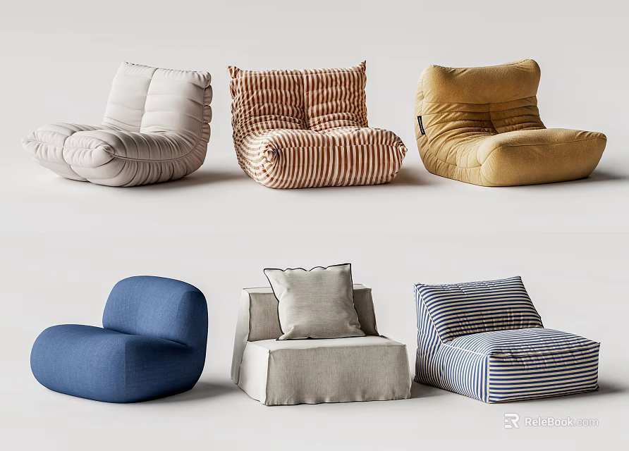 Single Sofa With Different Designs Various Colors And Striped Patterns For Living Space 3d model 