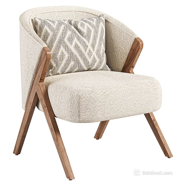 Light Colored Upholstered Accent Chair With Wooden Crossed Legs And Geometric Cushion 3d model 