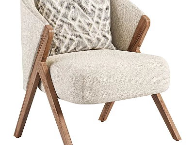 Light Colored Upholstered Accent Chair With Wooden Crossed Legs And Geometric Cushion 3d model