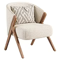 Light Colored Upholstered Accent Chair With Wooden Crossed Legs And Geometric Cushion