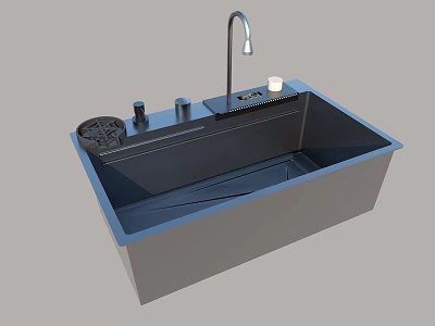 Single Bowl Matte Black Kitchen Sink With Faucet Soap Dispenser And Drain 3d model