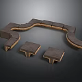 Curved Modular Furniture Set With Square Components And Light Edge Stools