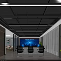 Modern Control Room Interior with Blue Monitoring Screens and Ergonomic Chairs