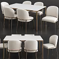 Elegant Modern Dining Table Set With White Tabletop And Upholstered Metal Chairs 3d model