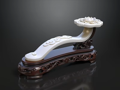 Elegant Decorative Ornament Set With White Lotus Design And Carved Wooden Base 3d model