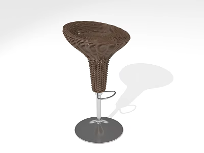 Modern Brown Woven Rattan Bar Stool With Silver Metal Base And Footrest 3d model