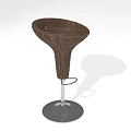 Modern Brown Woven Rattan Bar Stool With Silver Metal Base And Footrest