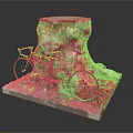 Red Bicycle Leaning Against Tree Stump With Gravel And Green Plants