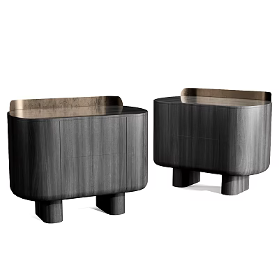 Pair of Modern Dark Wooden Nightstands With Metal Trim And Sleek Design 3d model