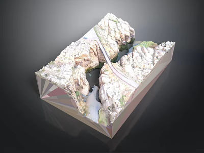 Detailed 3D Terrain Model With Mountain Ranges River And Bridge 3d model