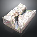 Detailed 3D Terrain Model With Mountain Ranges River And Bridge