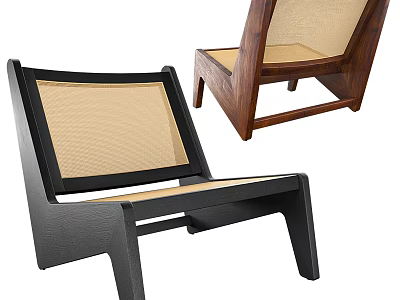 Modern Wooden Frame Lounge Chair With Mesh Backrest And Beige Seat Design 3d model