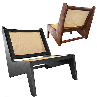 Modern Wooden Frame Lounge Chair With Mesh Backrest And Beige Seat Design 3d model