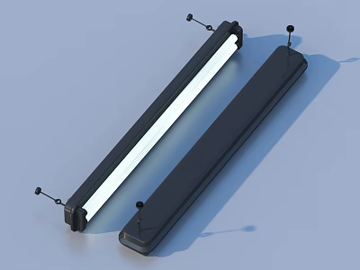 Two Black Long Linear Pendant Lights With White Glowing Sections And Mounting Brackets 3d model