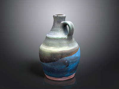 Handcrafted Ceramic Sculpture Featuring Gradient Blue Green And Blue Hues With Red Base Handle Design 3d model