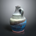 Handcrafted Ceramic Sculpture Featuring Gradient Blue Green And Blue Hues With Red Base Handle Design
