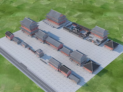 Ancient Chinese Architectural Complex With Symmetric Layout Classic Roof And Courtyard Design 3d model