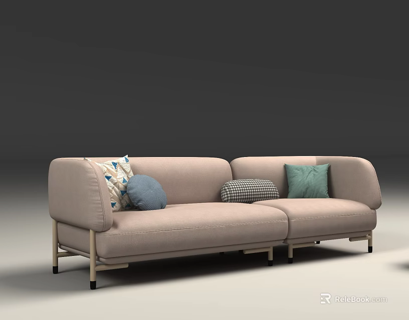 Modern Light Colored Sectional Sofa With Decorative Pillows And Metal Legs 3d model
