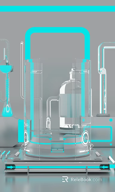 Modern Futuristic Artistic Installation With Transparent Glass Blue Lines And Lab Inspired Elements 3d model 