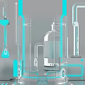 Modern Futuristic Artistic Installation With Transparent Glass Blue Lines And Lab Inspired Elements