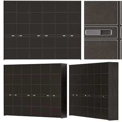 Modern Black Wardrobe With Grid Design And Multiple Storage Compartments 3d model